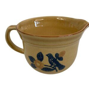 Vintage 80s Pfaltzgraff Folk Art Stoneware Batter Pitcher Blue Bird 5 Cups USA